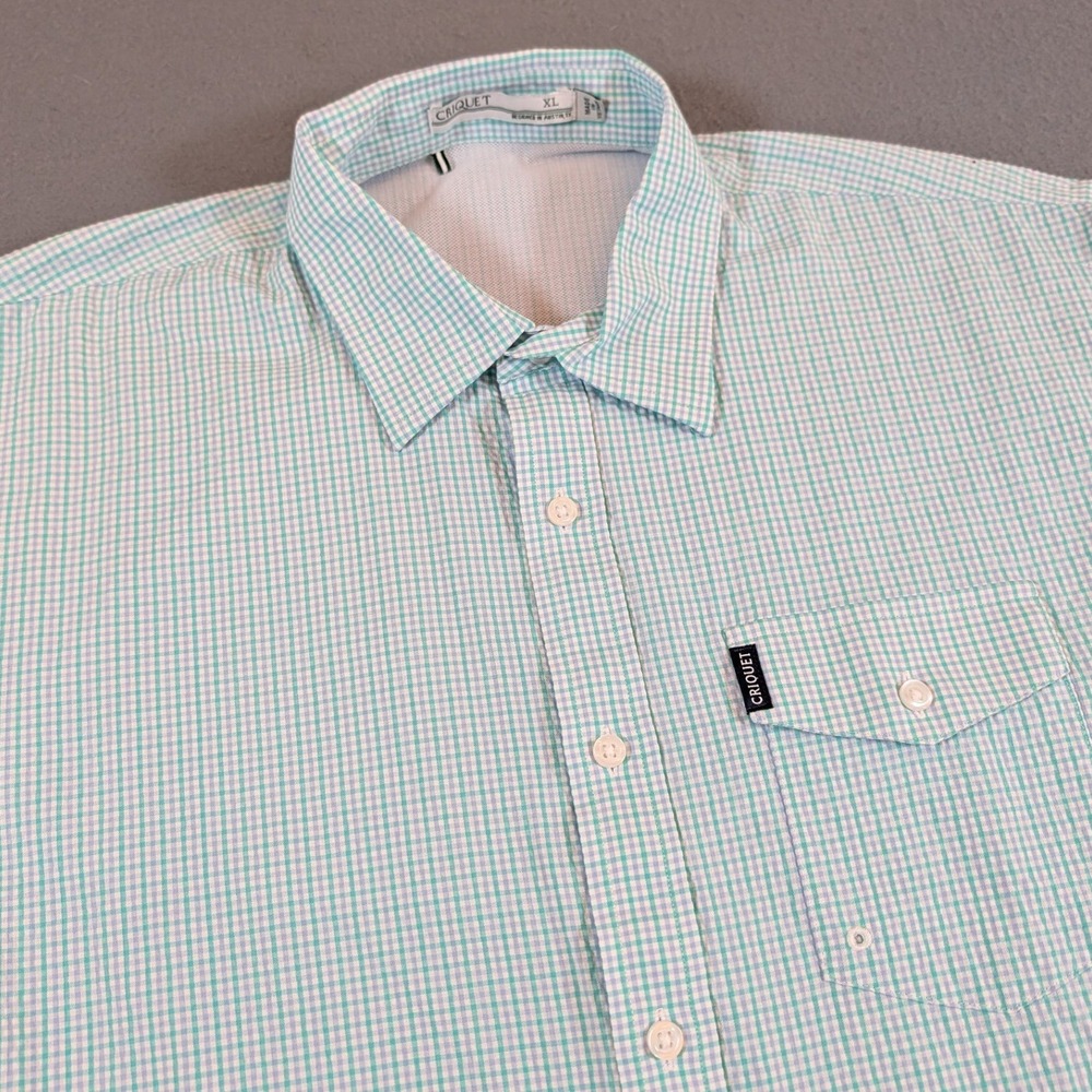 Criquet Mens Short Sleeve Seersucker Button Down Shirt Size XL Fishing Vented